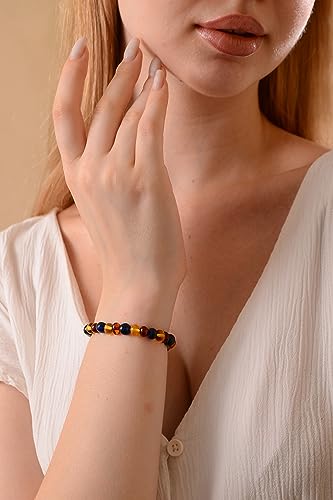 Exceptional Colors of Amber Bracelet for Woman Red, Blue and Green - amber stone jewelry, 100% Genuine, HandMade from Caribbean Baroque Beads - 7" / 18cm (Multi)4