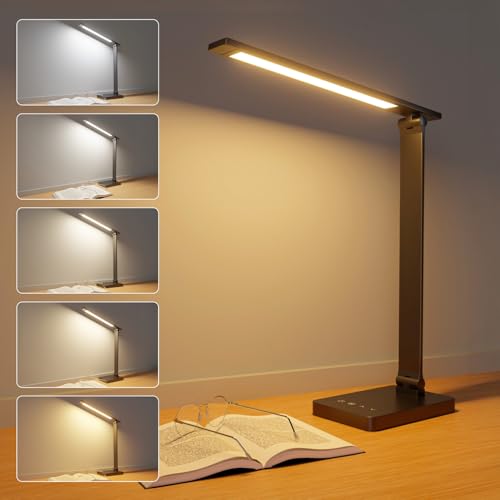 Lepro Lampe de Bureau 750 lm, Lampe Bureau 72 LEDs, 5 Modes de Couleur et 5 Niveaux de Luminosité Dimmable, Anti-Éblouissement, Contrôle Tactile Pour Lecture Travail Étudier - Noir