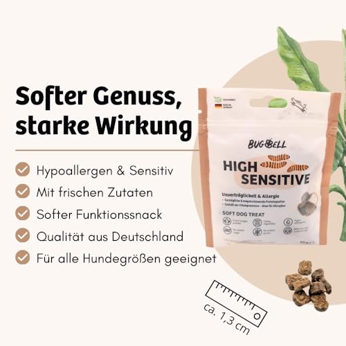 BugBell Hypoallergener Snack für Hunde 60g, Nur Vier Komponenten, Sensitive, Magenschonend, Schonkost für Hunde, für Allergikerhunde, Insekten Snacks bei Ausschlussdiäten