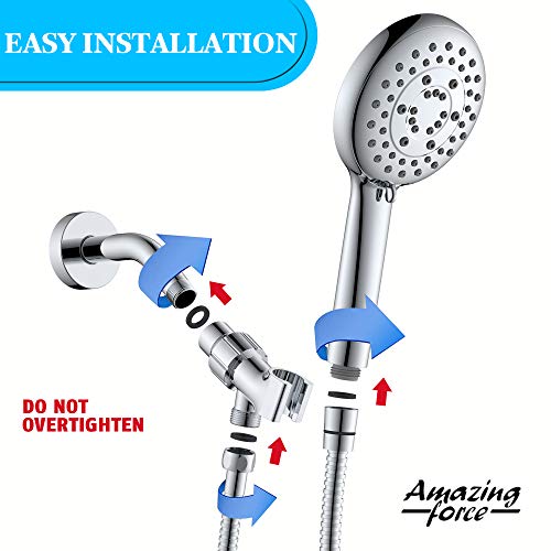 Amazing Force Shower System With Handheld Showerhead & Stainless Steel Hose & 1 Suction & 1 Adjustable Mount Holder & 4 Rubber Washers Rain Shower Combo Set. 1.8 Gpm #TOP6