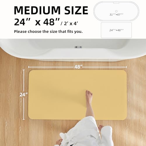 Bathroom Mat Quick Dry, Bathroom Rugs Non Slip Washable Thin Absorbent Bath Mat Fits Under Door Bathroom Floor Mat Perfect for Bath, Shower, or Sink 24"x48" Light Yellow