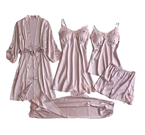 Ensemble de chemise de nuit grise en dentelle pour femme vêtement de nuit rose col V XL