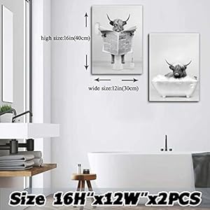 Framed 2 Pieces Bathroom Wall Art Funny Highland Cow Canvas Cow in Bathtub prints Cute Animal Pictures Modern Home Décor Humor Animals Poster Rustic Farmhouse Decoration 12"x16"x2 Framed 2 Pieces Bathroom Wall Art Funny Highland Cow Canvas Cow in Bathtub prints Cute Animal Pictures Modern Home Decor Humor Animals Poster Rustic Farmhouse Decoration 12x16x2