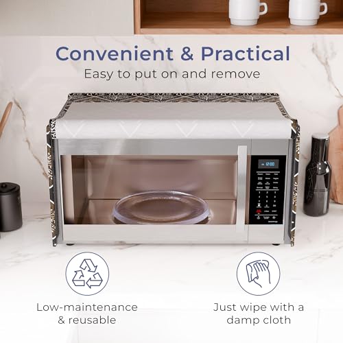 Image of Kuber Industries 25 Ltr PVC Microwave Oven Cover for Kitchen | Microwave /Oven /Otg Cover - Protects from Spills, Stains & Scratches | New Tree Print - Black & Brown