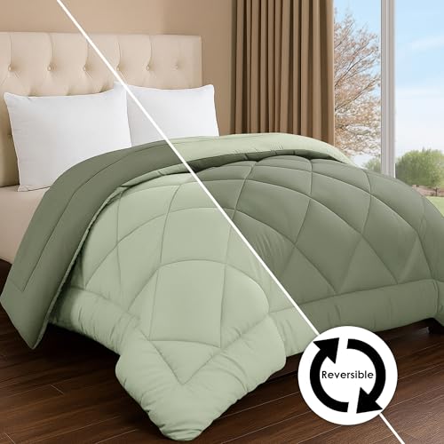 Image of Story@Home Winter Reversible Comforter - Hotel Like Feel with Down Alternative & Dense Microfiber Fill, Double Size 90x100 inches (220 GSM, Olive Green & Sage Green)