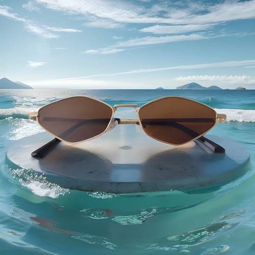 ADE WU Retro Metal Geometric Sunglasses for Women Fashion 90s Chic Cute Small Lightweight Irregular Sun Glasses4