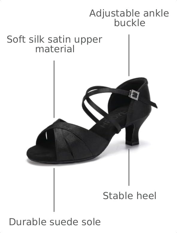 Image of HROYL Women Latin Dance Shoe Satin Salsa Ballroom Practice 3047 | Performece Social Cha Cha Salsa Dancing Shoes Bachata Sandals