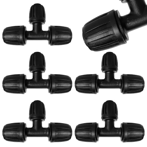 VooGenzek 5 Pezzi Connettori a T con Spinato Irrigazione a Goccia, Connettore Tubo a 3-Vie da Giardino per Tubo 15/20 mm a 13/16 mm, Adattatore per Irrigazione a Goccia, per Prato