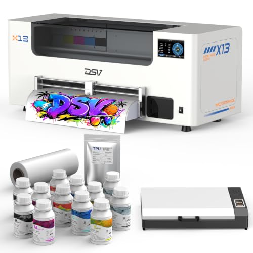 Image of DSV A3 F1080 DTF Printer,24 /7 Auto-Maintenance&White Circulation,5'' LED Multi-Function Touch Screen, 2X Speed Print Compared to L1800, 2-Year Free Ink (White, F1080 Printer+Oven)