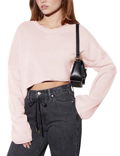 Ugerlov Women's 2025 Fall V Neck Cropped Sweaters Cashmere Lightweight Sweater Tops Knit Long Sleeve Pullover Jumper