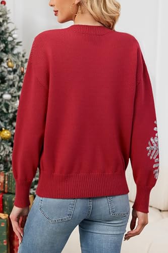 Image of Cakulo Womens Funny Ugly Christmas Sweater Oversized Chunky Batwing Long Sleeve Crewneck Pullover Sweaters 2025 Red Snowflake M