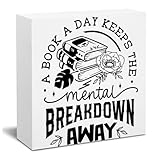 Pfkfo Modern Wooden Book Lover Decorative Sign, 5x5 inches, Square, Birthday Gift