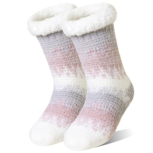 Womens Fuzzy Slipper Grips Socks Fluffy Winter Warm Fleece Lining Non Slip Thick Thermal Cozy Plush Socks
