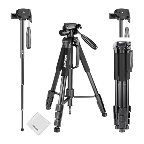 NEEWER Treppiede monopiede portatile in lega di alluminio con testa pan girevole a 3 vie, borsa da transporto per fotocamera e video camcorder, Nero (black), 177 cm