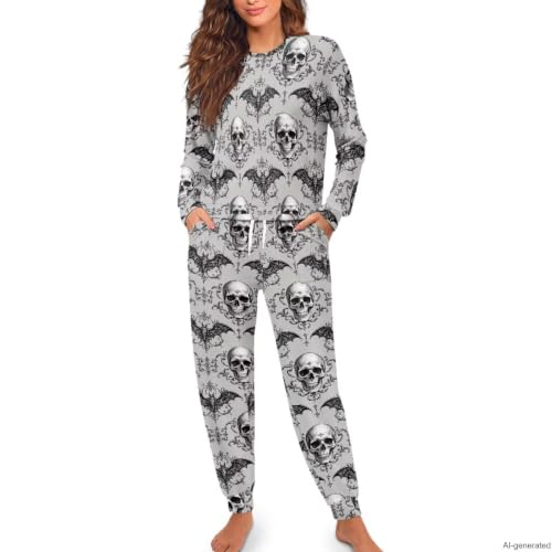 Image of Women's 2 Piece Printed Pajama Set Long Sleeve Sleepwear Set with Long Pants Casual Lounge Sets with Pocket