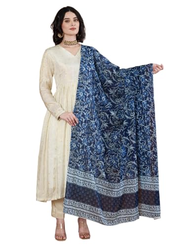 Image of Women's Cotton Blend Floral Print Dupatta with 2.20 Meters | Women's cotton printed dupatta with tassels