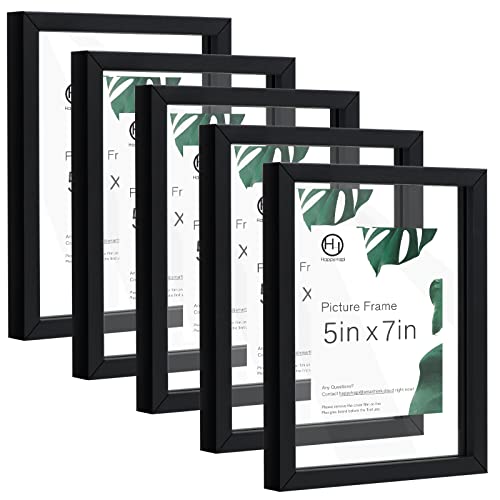 Happyhapi 5 Pack 5X7 Floating Picture Frames, Black Double Glass Float Picture Frames Display Photos, Plant Or Petal Specimens For Wall And Tabletop #TOP19
