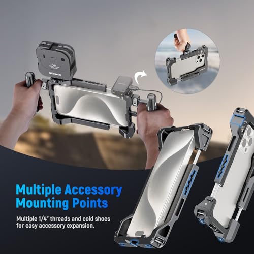 Image of NEEWER Universal Smartphone Video Rig with Handles 67mm Filter Adapter Anti Drop Cold Shoe Compatible with DJI Mic iPhone Samsung Galaxy Android, Phone Cage Stabilizer for Video Recording, PA017