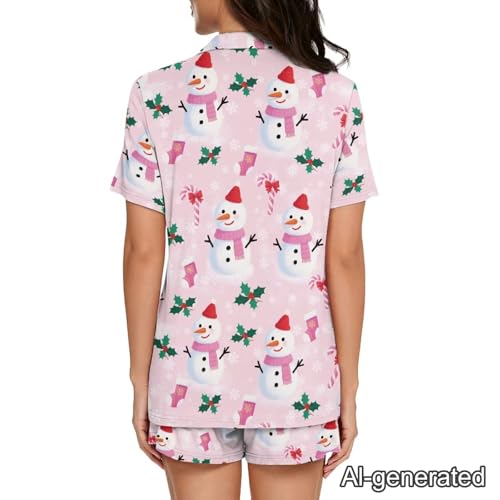 Image of Renewold Women's Short Sleeve Pajama Set Button Down Sleepwear with Notch Collar Soft Lounge Top and Shorts with Pockets