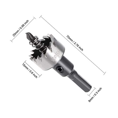 sourcingmap 25mm HSS Drill Bit Hole Saw for Stainless Steel Metal Alloy Wood, Silver, Black, 25x15mm - Image 2