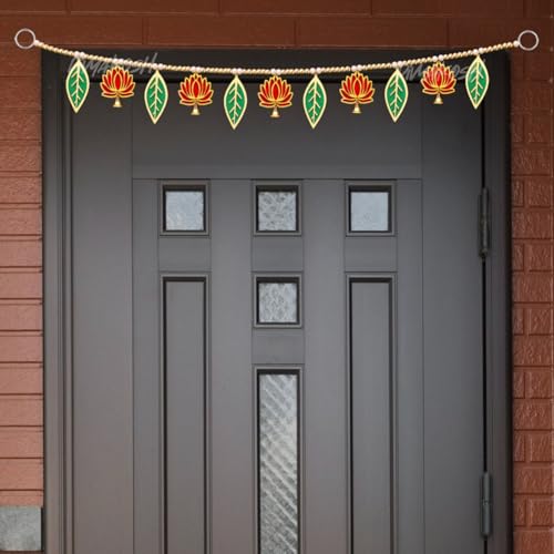 Image of Divyakosh Torans for Entrance Door, Set of 2, Door Hangings for Home Decoration, Lotus with Green Leaf Toran | Thoranam for Entrance Door, Bandhanwar Size - 38 Inch