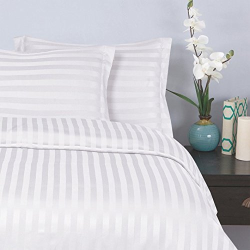 Elegant Comfort 1500 Thread Count -Damask Stripes- Egyptian Quality Luxurious Silky Soft Wrinkle & Fade Resistant 3pc Duvet Cover Set, Full/Queen, White