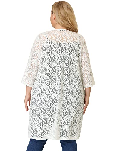 Image of Agnes Orinda Plus Size Cardigans for Women Lace Cardigan Lightweight Crochet 3 /4 Sleeve Cover Up Jacket