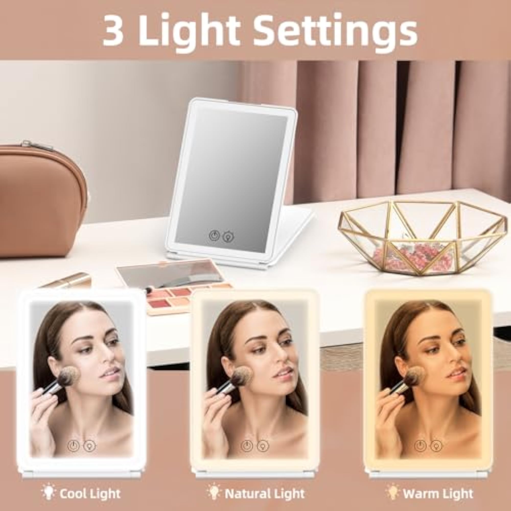 Travel Portable Makeup Mirror, Compact and Dimmable