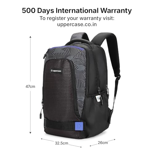 Image of uppercase Pixel Plus Laptop Backpack | Well-Padded, Separate Tech Organiser, Rain Cover, Trolley Sleeve, Side Bottle Pocket | 500 Days Warranty | Black
