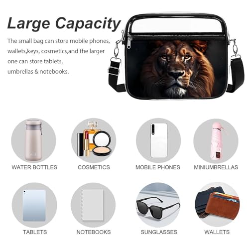 Animal King Lion Large Crossbody Bag Clear Stadium Bag Anti-Theft Side Shoulder Bags Messenger Bag with 2 Compartments3