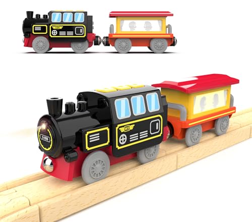 Battery Operated Locomotive Train Toy for Wooden Tracks Motorized Trains for Toddlers Train Accessories Compatible with Thomas Brio Chuggington Melissa and Doug