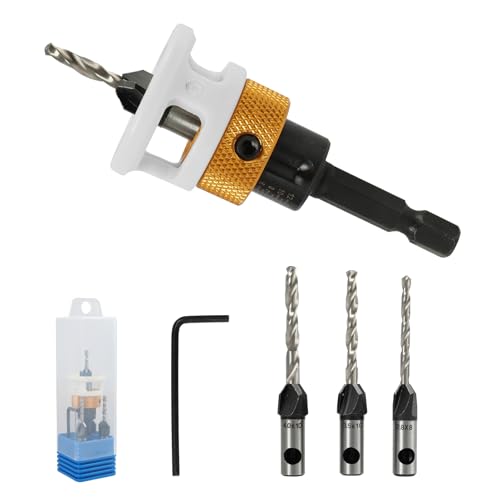 6 PCS Forets à Chanfreiner, Butee de Profondeur de Percage, Queue Hex 1/4, Fraise Bois avec Butée de Profondeur, pour Visseuse, Perçage, Fraisage Précis du Bois, Menuiserie