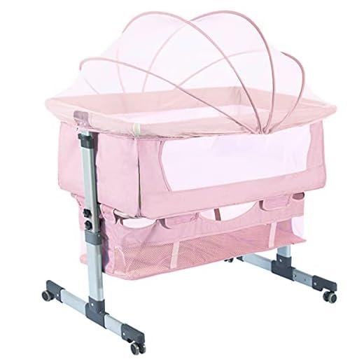 Bedside Sleeper Bedside Crib, Baby Bassinet 3 in 1 Travel Baby Crib Baby Bed with Breathable Net, Adjustable Portable Bed for Infant/Baby with Detachable Mosquito net and Mattress,Pink