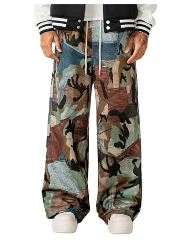 GORGLITTER Men's Baggy Camo Pants Wide Leg Drawstring Waist Lightweight Trousers with Pockets
