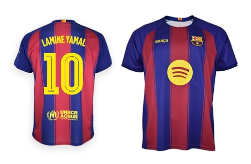 FC Barcelona Camiseta Lamine Yamal 25/26 | 1ª Equipación Adulto | Réplica Oficial Estadio con Nombre y Dorsal del Barça (FR/ES, Letras, L, Regular, Regular, Rojo y Azul)