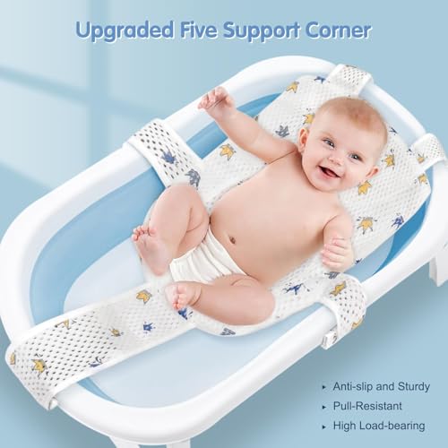 Image of Colorlife Baby Bath Seat Support Net Infant Bathing Seat Support Mat, Adjustable Comfortable Non-Slip Five-Pointed Baby Shower Net Bathtub Sit Up Mesh for Newborn 0-12 Months-Crown(No Bathtub)