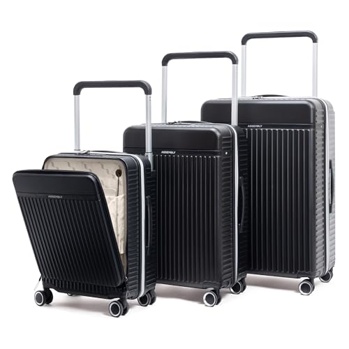 Image of Assembly Trolley Bag Set of 3 with TSA Locks & Enhanced Protection, Complete Polycarbonate Hard Shell Trolley Bag Collection for Adventure Travel, Black, 20+24+28 Inch