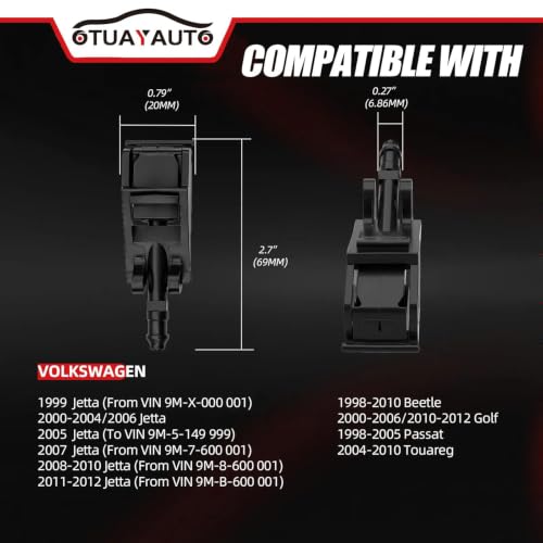 Image of OTUAYAUTO Front Windshield Washer Nozzles Replacement for 1999-2012 Volkswagen Jetta, 1998-2005 Passat, 2000-2006 /2010-2012 Golf, 1998-2010 Beetle, 2004-2010 Touareg, Replaces 47235, 6E0955985