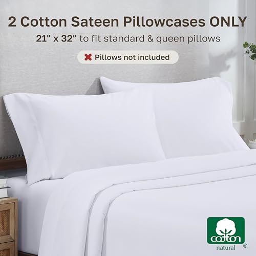 Image of California Design Den 800 Thread Count 2-Pack Pillowcases Standard, White | Soft & Thick 100% Cotton Sateen Backed by Good Housekeeping Seal, Classic Side Opening 4 inch Hem, Fits Standard & Queen Pillows