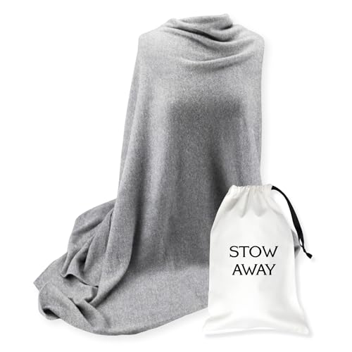 Jet&Bo 100% Pure Cashmere Travel Wrap, Shawl, Scarf & Blanket Gray, Storage Bag + Gift Box
