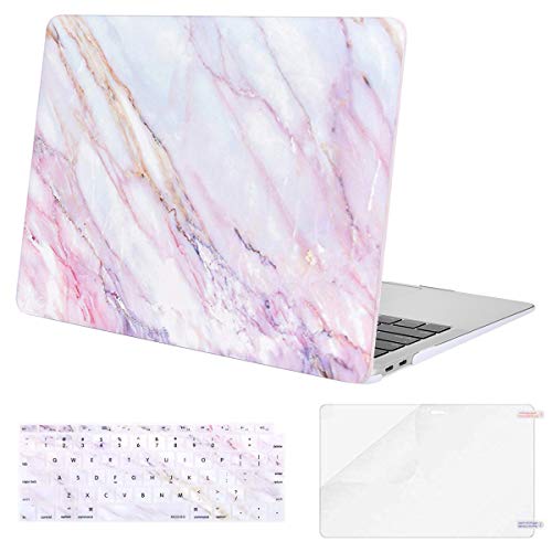 MOSISO MacBook Air 13 inch Case 2020 2019 2018 Release A2179 A1932 Retina Display, Plastic Pattern Hard Shell & Keyboard Cover & Screen Protector Only Compatible with MacBook Air 13, Pink Marble