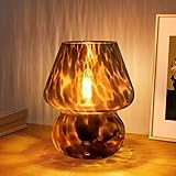 ONEWISH Mushroom Lamp Small Vintage Table Lamp for Bedroom Nightstand, Bedside Lamp Translucent Glass Stepless Dimmable, Murano Aesthetic Home Decor for Living Room Kitchen(Black)