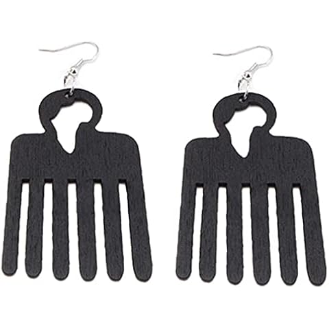 Zonster African Nubian Afrocentric Afro Pick Comb Style Women Hair Wood Natural Colorful Drop Dangle Earrings Geometric Ear Jewelry Gifts Cover