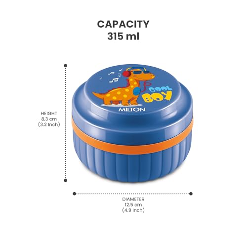 Image of MILTON Bestie Tiffin Big Plastic Insulated Tiffin Box with Steel Partition Plate, 315 ml, Dark Blue (Cool Boy Print)| BPA Free | Food Grade | PU Insulated | Kids Lunch Box