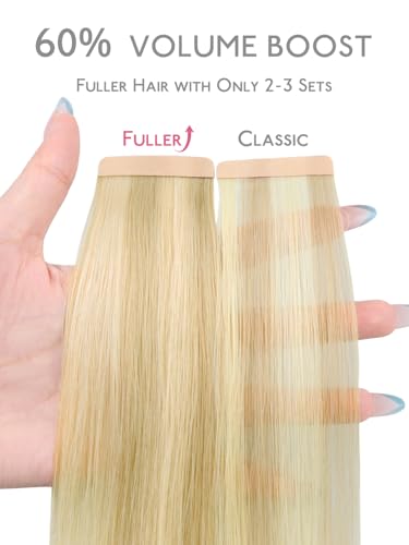 Image of WENNALIFE Fuller Tape in Hair Extensions Human Hair, 22 inch 20pcs 80g Light Blonde Highlighted Golden Blonde Remy Hair Straight Tape in Extensions Skin Weft Tape Ins Extensiones De Cabello Humano