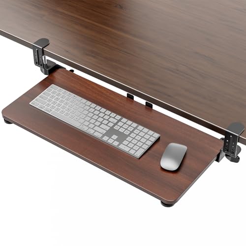Large Keyboard Tray Under Desk, Pull Out Keyboard & Mouse Tray with Adjustable C-clamp, 25.6(31.5 Including Clamps) x 11.8 Inch Slide Out Computer Keyboard Drawer Mouse Tray for Typing, Walnut