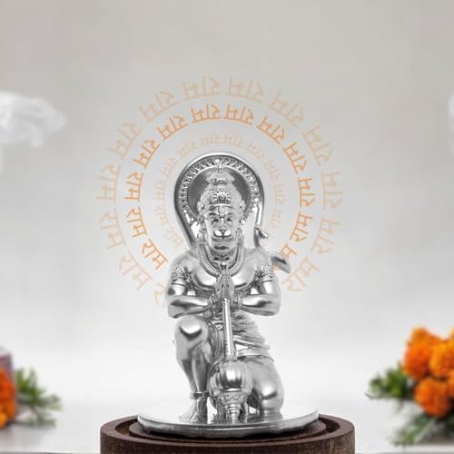 Image of Hanuman Idol for Car Dashboard Resin Pavan Putra Idol | Sankat Mochan Hanuman Statue | Bajrangbali Murti for Homedecor & Pooja, Festival Gifting Decorative Showpiece (Silver 90 mm)