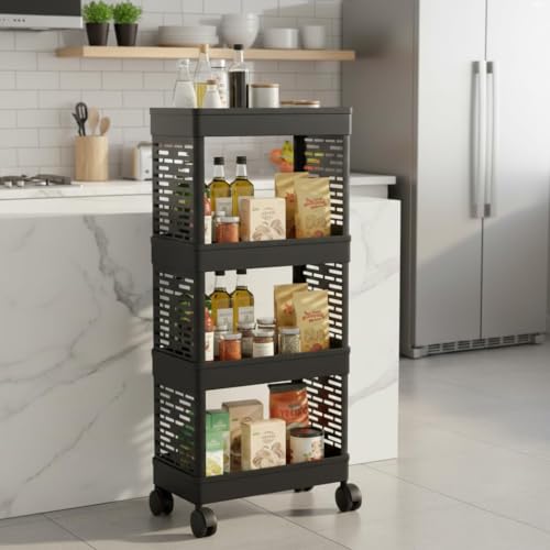 MAX Houser 4 Tiers Storage Trolley with Wheels, Freestanding Mult...