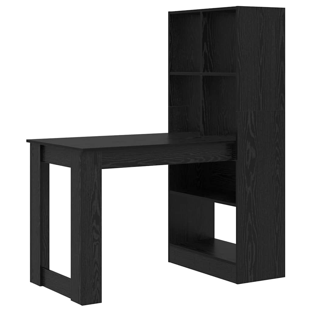 Bureau en Bois d'Ingénierie Noir Chene, 122 x 67 x 145 cm, avec Etageres