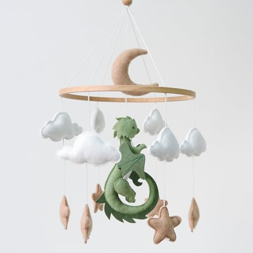 Image of Goukurlsma Dragon Mobile for Crib, Dragon Crib Mobile for Boys, Cloud Mobile for Crib, Neutral Baby Mobile for Crib Cloud Nursery Mobile